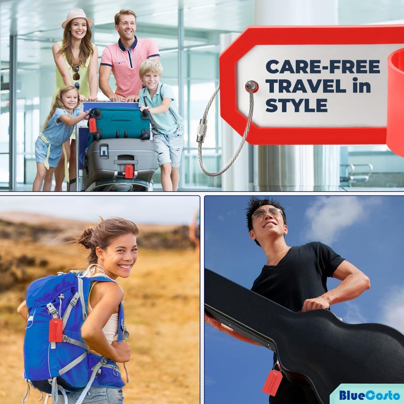 BlueCosto - Luggage Tags - Large, Red, 5 PK - PVC Suitcase Tags w/Privacy Cover & Stainless Steel Wire Loops - Personalized Baggage Identifiers for Travel - Backpack Name Labels - Image 5
